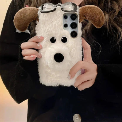 Kawaii 3D Plush White Dog Case for Samsung Galaxy 📱🐶 | Cute & Cozy Winter Silicone Cover