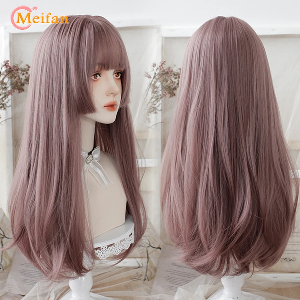 Kawaii Ombre Pink & Blonde Long Straight Wig 🎀✨ - Cute Lolita Cosplay Hair for Parties & Halloween! 🌸🖤