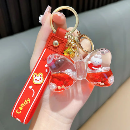 🐰✨ Cute Bunny Keychain with Quicksand Drift Bottle 🌈💖