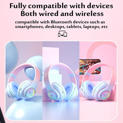 Kawaii Gradient Bluetooth Headphones 🎧✨ | Adorable Wireless Earphones for Girls 🌈🌸 | Foldable Stereo Headset for Gaming & More!