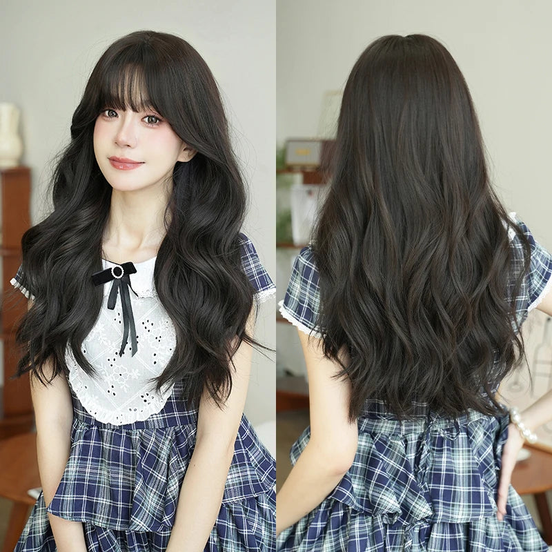 Kawaii Dreamy Sakura Pink Wavy Wig 🌸✨ | High-Density Curly Hair with Bangs for Sweet Girls 💖🎀