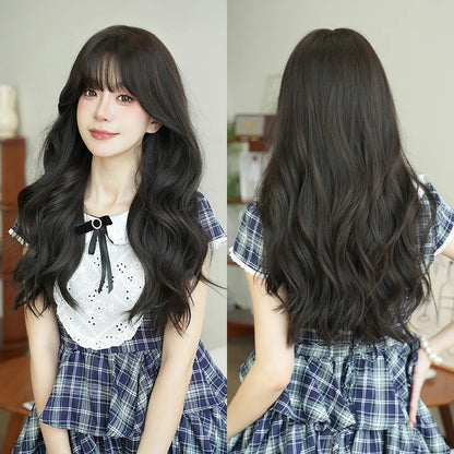 Kawaii Dreamy Sakura Pink Wavy Wig 🌸✨ | High-Density Curly Hair with Bangs for Sweet Girls 💖🎀