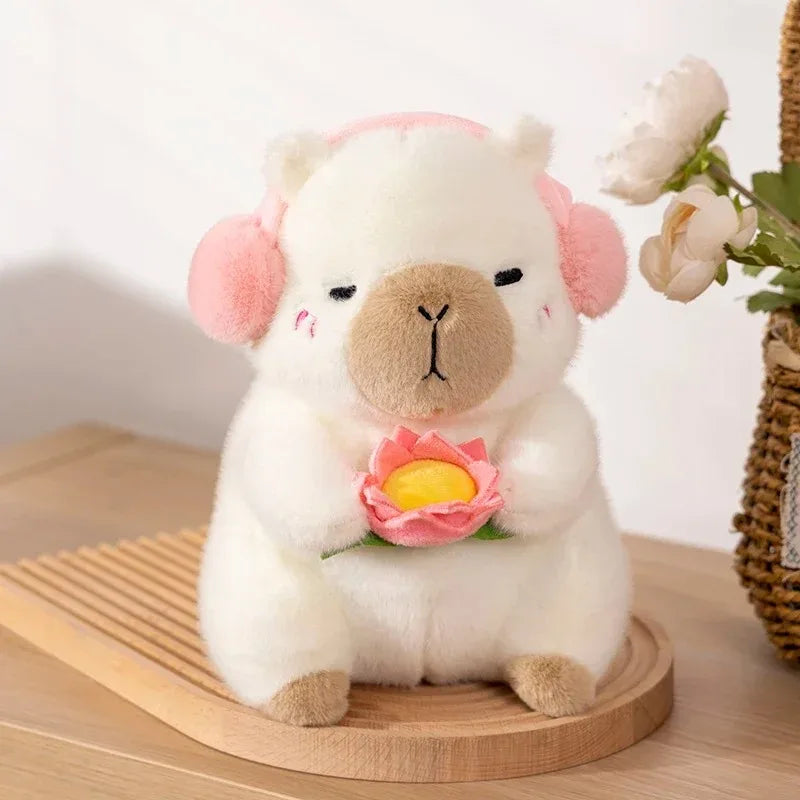 Adorable Capybara Plush Toy 🌸 | Soft Stuffed Animal with Lotus Flower 🌟 | Perfect Gift for Kids 🎁 | Kawaii White-face Monkey Doll 🐒