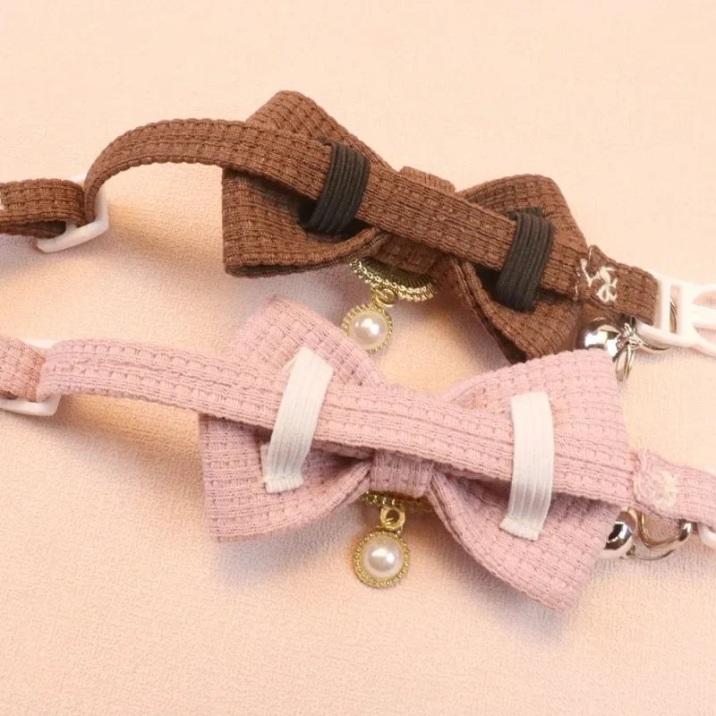✨ Adorable Adjustable Waffle Cat Collar with Vintage Pearl & Bow 🎀🐾 - Perfect for Trendy Tails! 🐱🌟