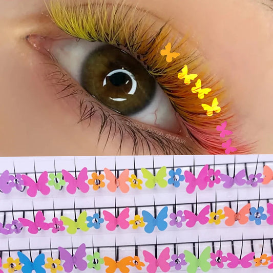 ✨ Rainbow Glitter Lashes - Kawaii Butterfly Star Individual Extensions for Magical Makeup! 🌈💖