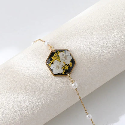 Unique Epoxy Resin Blue Flower Bracelets Elegant Pressed Flower Pendant Adjustable Chain Bracelets Wholesale Cute Charm Bracelet