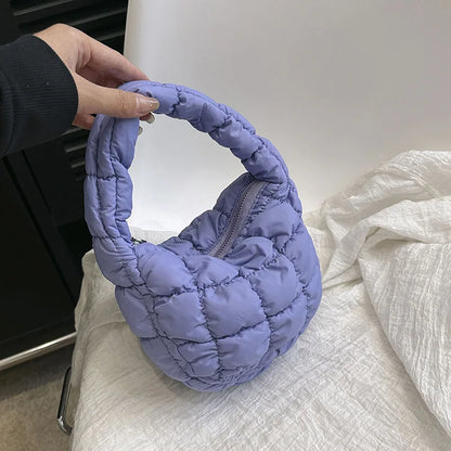 Kawaii Cloudy Pleated Mini Tote Bag 🌥️✨ | Quilted Dumpling Handbag for Stylish Women 💖👜