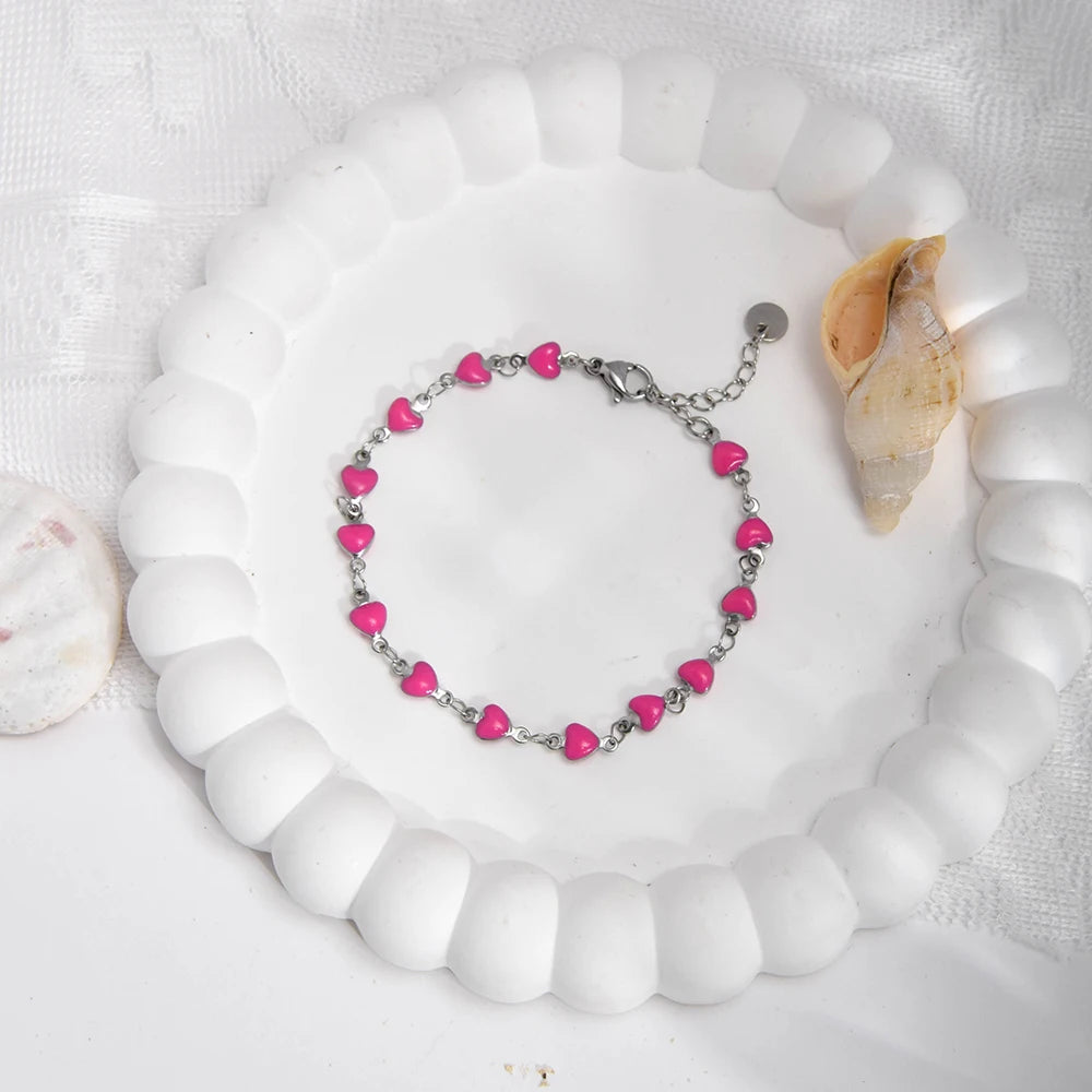 Charming Heart Shaped Chain Bracelet Stainless Steel 14K Plated Chic Jewelry For Women 💗💎✨