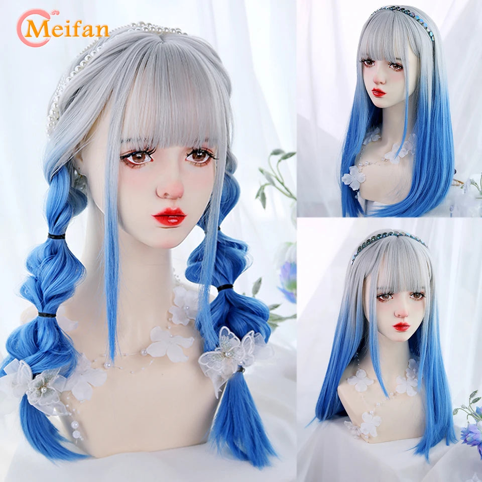 Kawaii Ombre Pink & Blonde Long Straight Wig 🎀✨ - Cute Lolita Cosplay Hair for Parties & Halloween! 🌸🖤