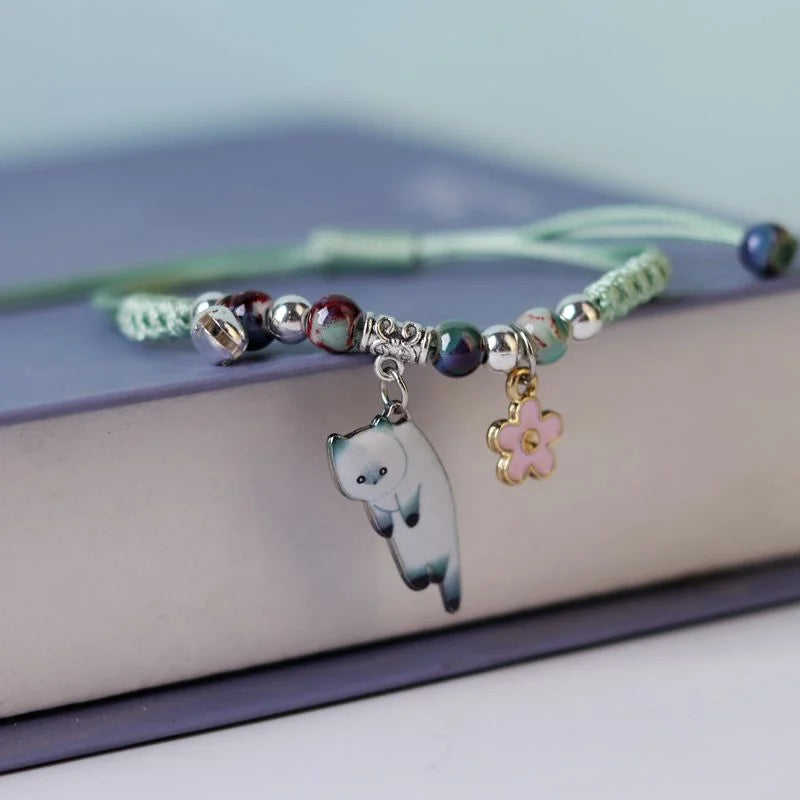 Sweet Cute Animal Cat Dog Paw Flower Bells Pendant Bracelets For Women Girls Simple Cartoon Rabbit Bracelet Friendship Jewelry