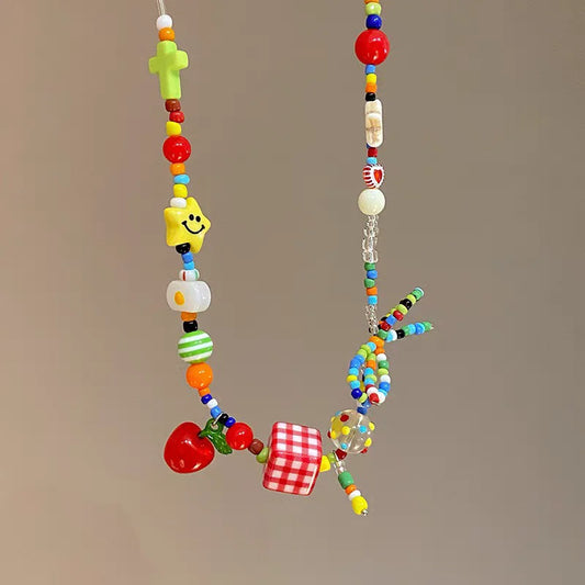 🍓✨ Adorable Harajuku Fruit Bow Choker Necklace 🌈💖 - 2000s Y2K EMO Aesthetic!
