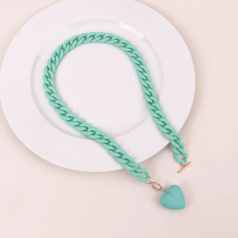 💖 Colorful Love Heart Choker Necklace 🌈 - Trendy Acrylic Pendant for Party Fun! 🎉