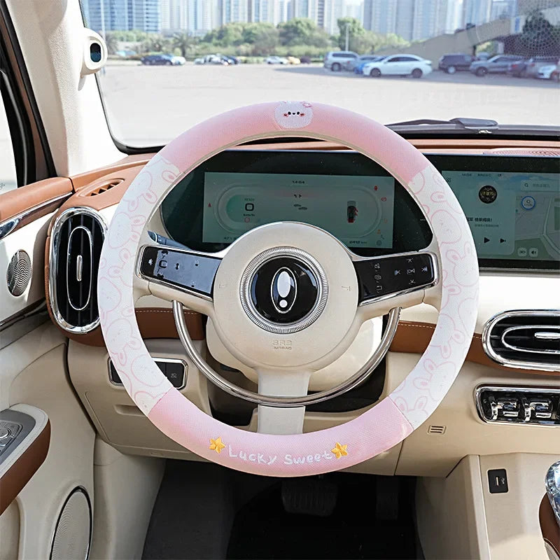 Kawaii Cartoon Car Steering Wheel Cover ☀️💖 | Ice Silk Summer Bliss 🌈 | Breathable, Non-Slip & Sweat-Absorbing for All Seasons! 🚗✨