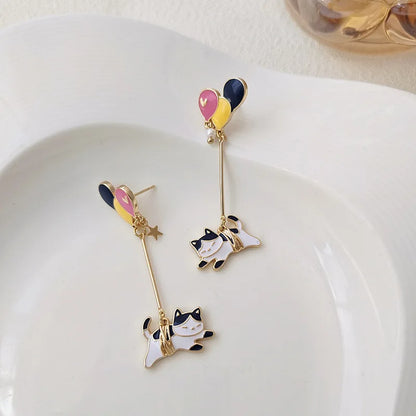 🐱✨ Playful Cat Balloon Stud Earrings 🎈💕 - Cute & Charming Jewelry for All Ages 🎉🌟