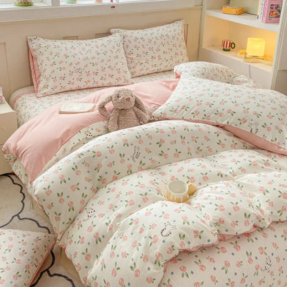 Cute Cat & Floral Duvet Cover Set 🌸🐱 | Adorable Bedding for Girls & Kids!