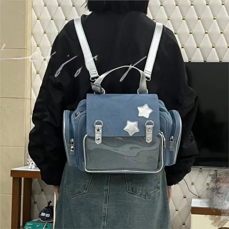 Kawaii Starry Denim Ita Backpack 🌟🎒 | Vintage Japanese Lolita Mochila for Women | Aesthetic Y2K Style
