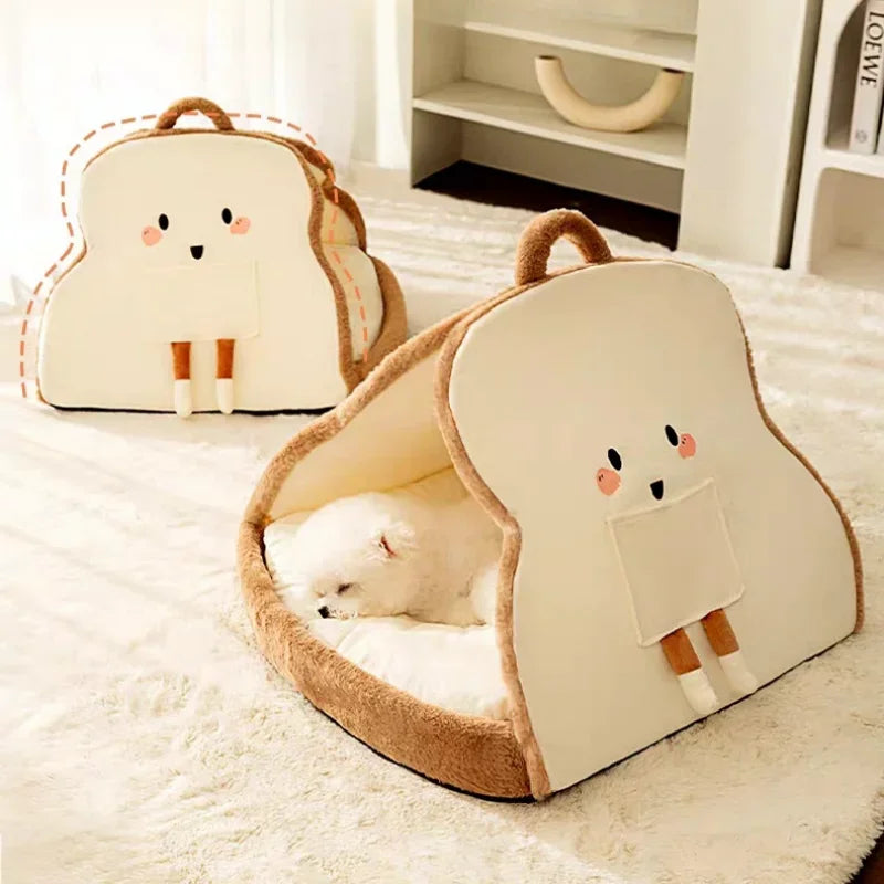 🌟 Cozy Cat Bread Nest 🐾 Adorable Winter Pet Tent for Deep Sleep 💤 Perfect for Small & Medium Furry Friends! 🐶🐱