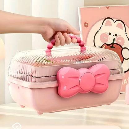 Kawaii Cartoon Storage Box 🐰✨ - Large Capacity Jewelry & Hair Accessories Organizer with Transparent Lid - Adorable Bedroom Decor!