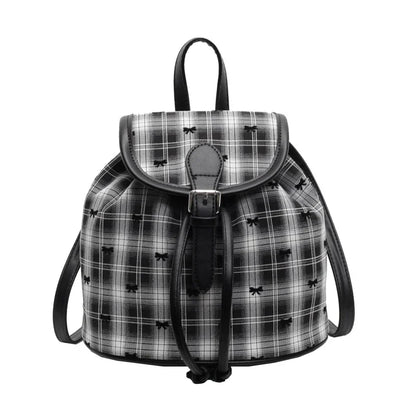 Kawaii Mini Plaid Oxford Backpack 🎀💕 | Adorable Women's Zipper Shoulder Bag with Heart Embroidery & Bow Details 🎉✨