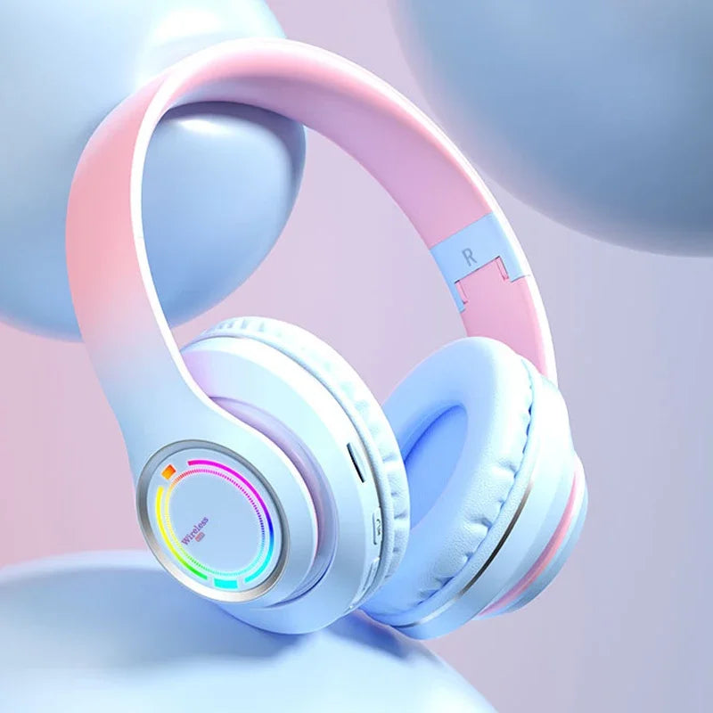 Kawaii Gradient Bluetooth Headphones 🎧✨ | Adorable Wireless Earphones for Girls 🌈🌸 | Foldable Stereo Headset for Gaming & More!