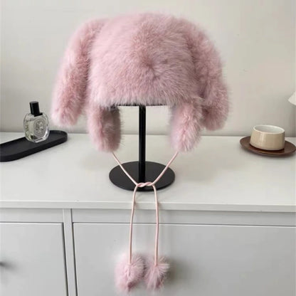 Kawaii Rabbit Ears Plush Winter Hat 🐰❄️ | Adorable Fisherman Style with Cozy Warmth!