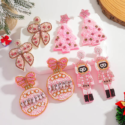 Pink Bowknot Christmas Tree Earrings For Women Boho Resin Drop Jewelry 🎀🌸🎄