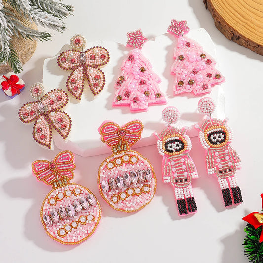 Pink Bowknot Christmas Tree Earrings For Women Boho Resin Drop Jewelry 🎀🌸🎄