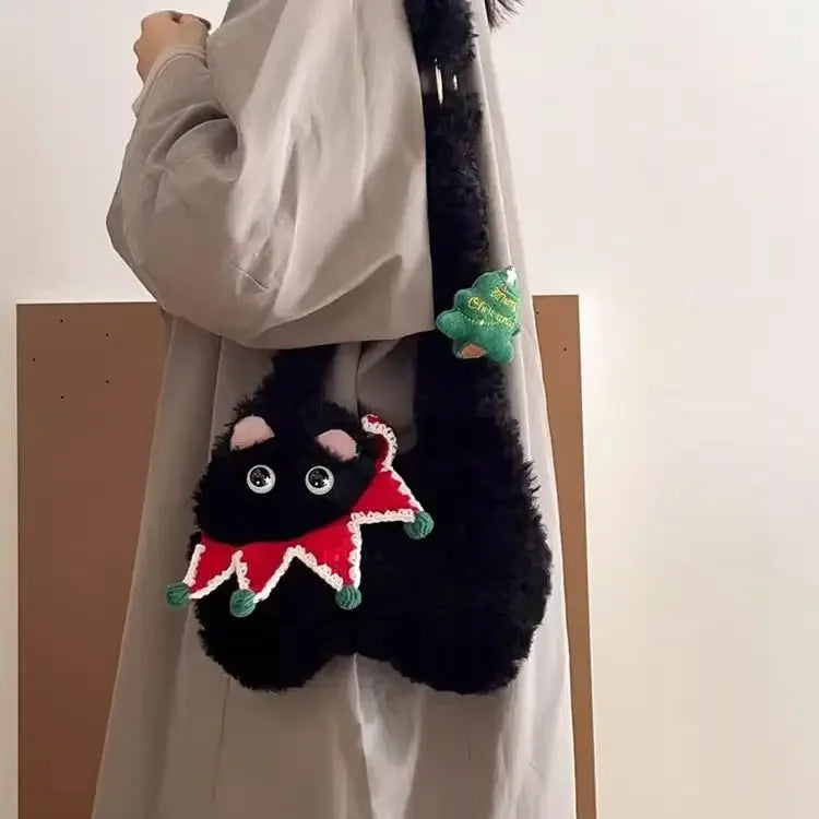 Plush Christmas Cat Crossbody Bag For Women Fuzzy Winter Phone Purse 🐱🎄