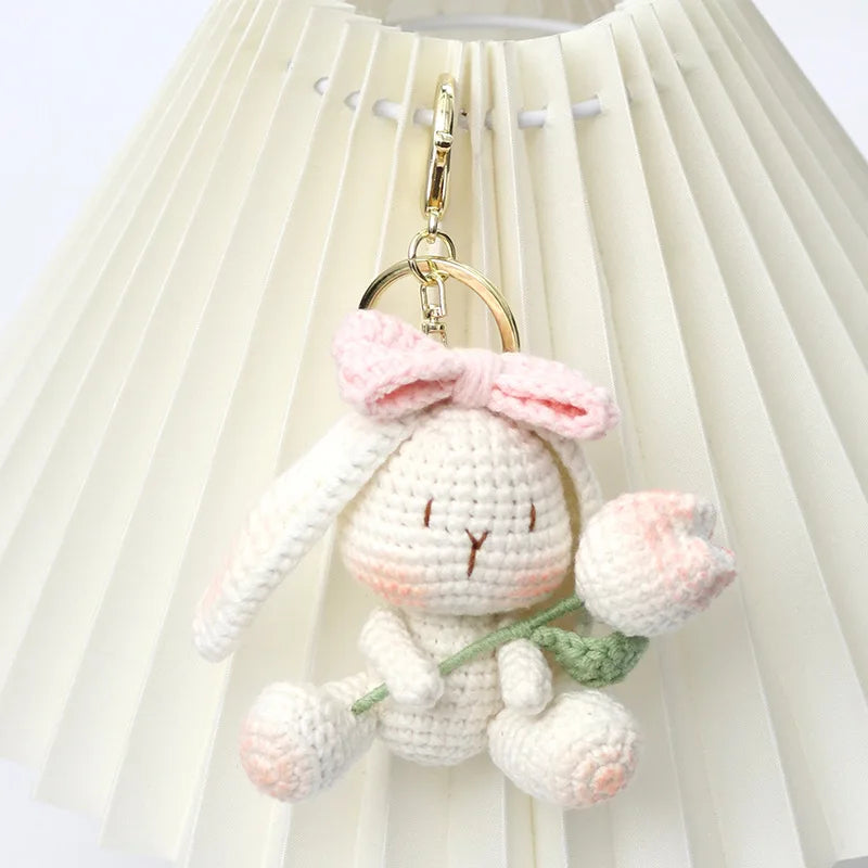 Handmade Knitted Rabbit Keychain Plush Ornament Cute Crochet Bunny Pendant 🧶🐰🎀