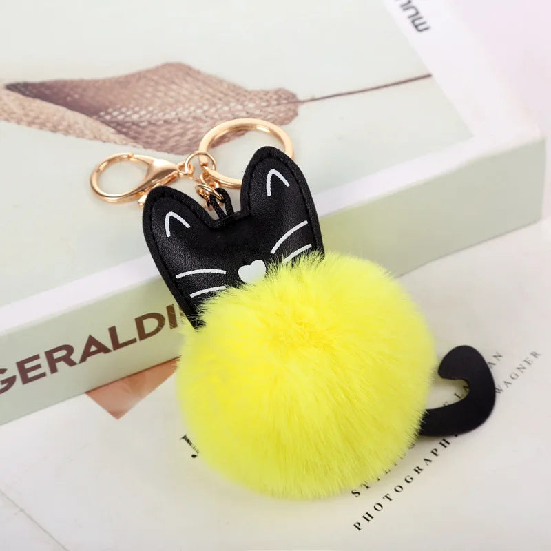 Kawaii Cat Pompom Keychain 🐾✨ Adorable Fur Ball Tail Accessory for Bags & Keys 💖 Perfect Gift for Cat Lovers!