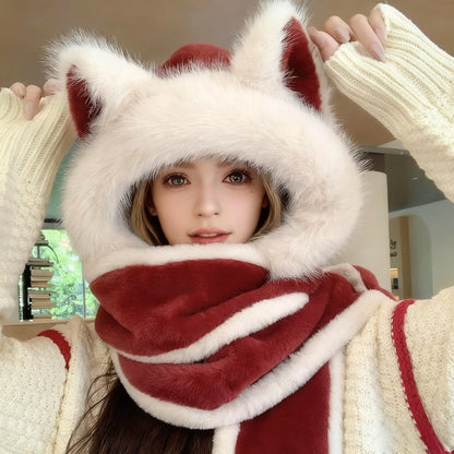 Plush Wolf Ear Hat Set With Scarf And Gloves For Winter Warmth 🐺🧣🧤❄️