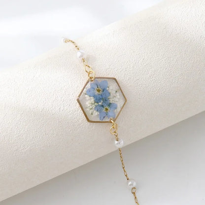 Unique Epoxy Resin Blue Flower Bracelets Elegant Pressed Flower Pendant Adjustable Chain Bracelets Wholesale Cute Charm Bracelet