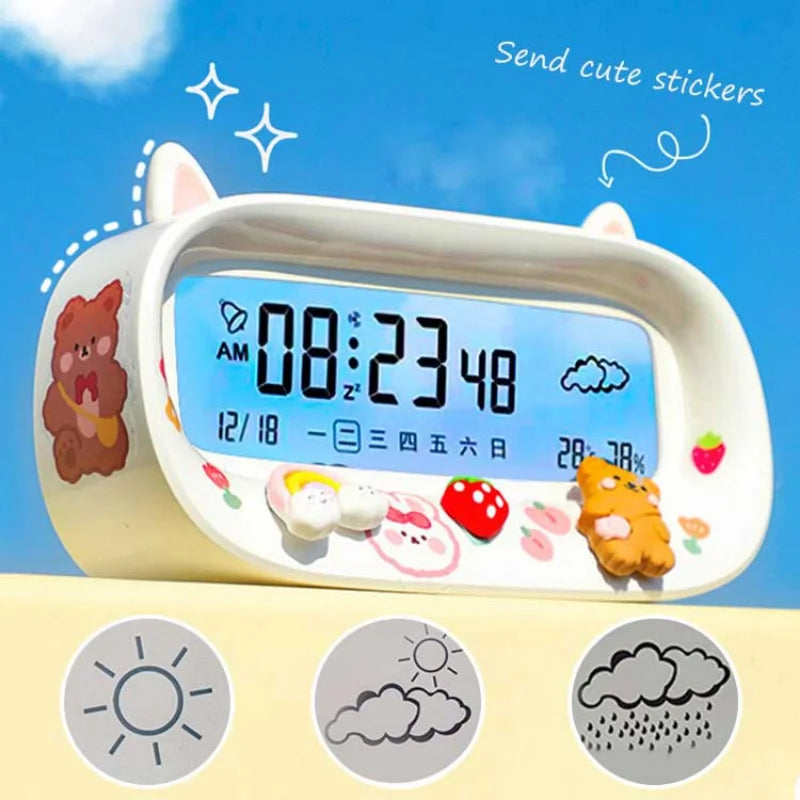 Kawaii Digital Alarm Clock 🌟 | Adorable Timekeeper with Fun Stickers 🎀 | Perfect for Students & Room Decor 💖