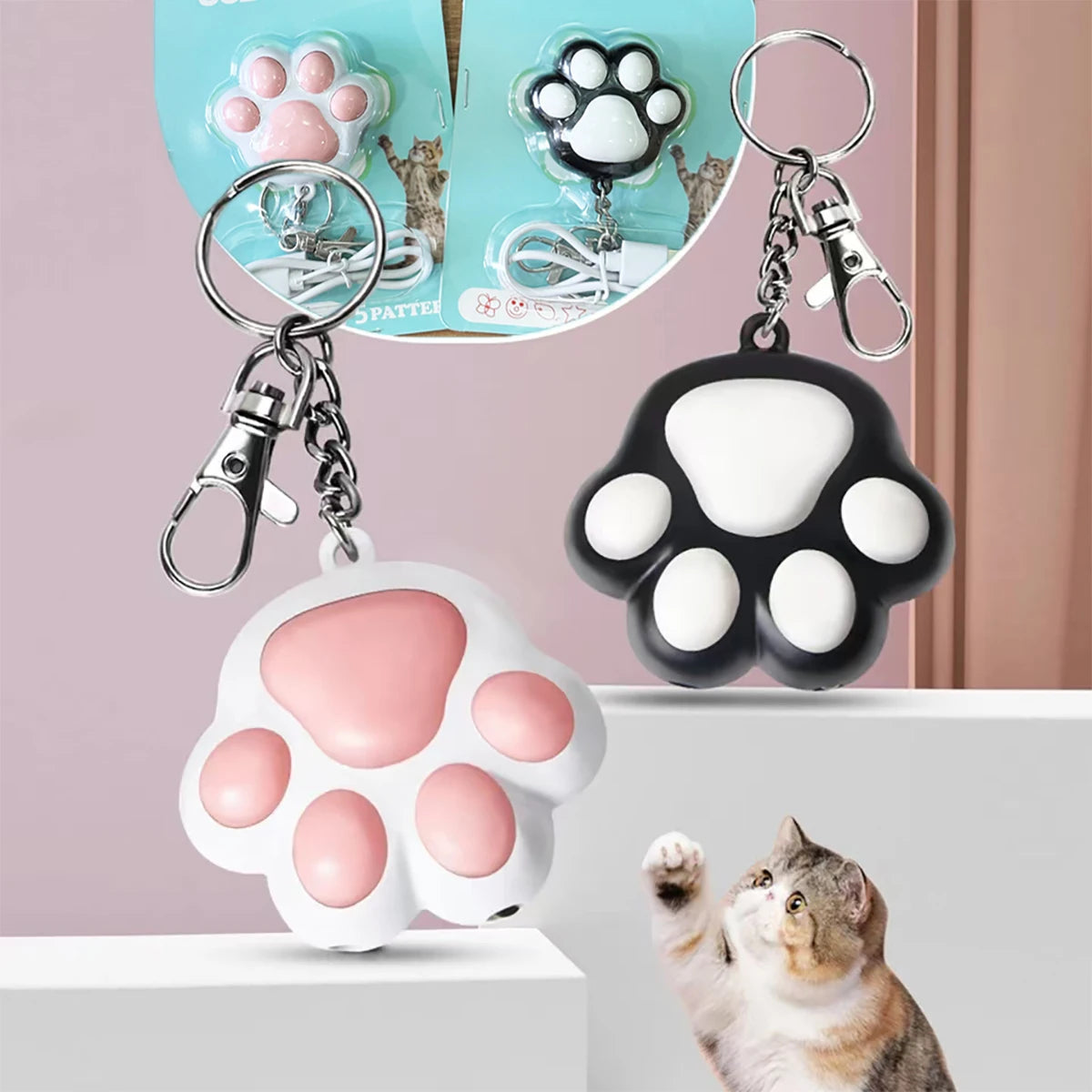 ✨Adorable LED Laser Playtime Paws: Whimsical Cat Toy with Bright Patterns & USB Rechargeable Magic! 🐾💖