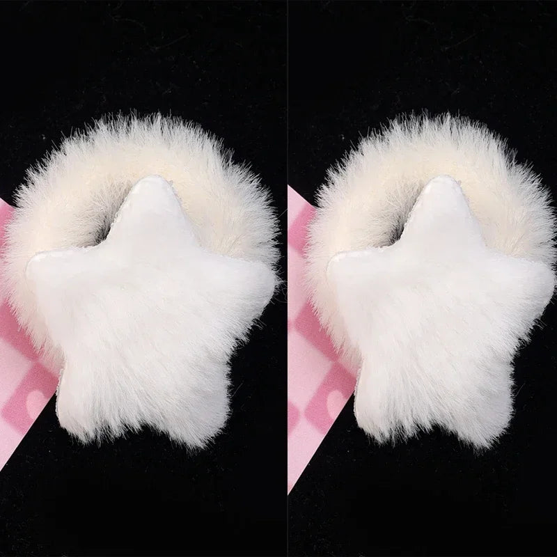 Kawaii Winter Furry Star Hair Ties 🌟✨ Cute Plush Scrunchies for Girls & Women - Colorful, Fashionable Fur Hair Bands! 🎀