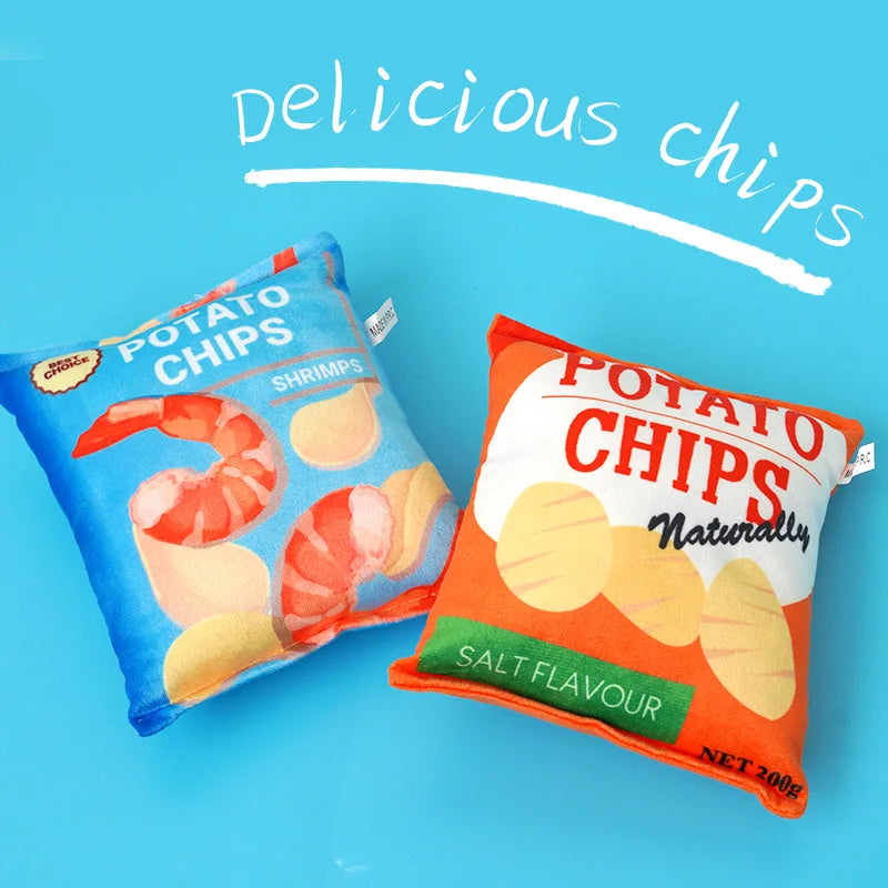 Kawaii Crunchy Dog Crisps Plush Squeaky Chew Toy 🐶✨ | Bite-Resistant Fun for Small & Medium Pets! 🍟💖
