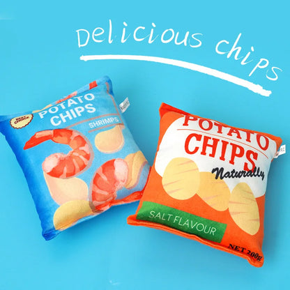 Kawaii Crunchy Dog Crisps Plush Squeaky Chew Toy 🐶✨ | Bite-Resistant Fun for Small & Medium Pets! 🍟💖