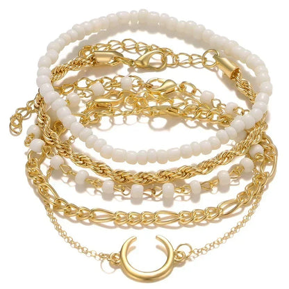 Whimsical Boho Star & Daisy Pearl Charm Bracelet Set 🌼✨ - Adjustable Eight-Piece Bangle for Fashionistas!