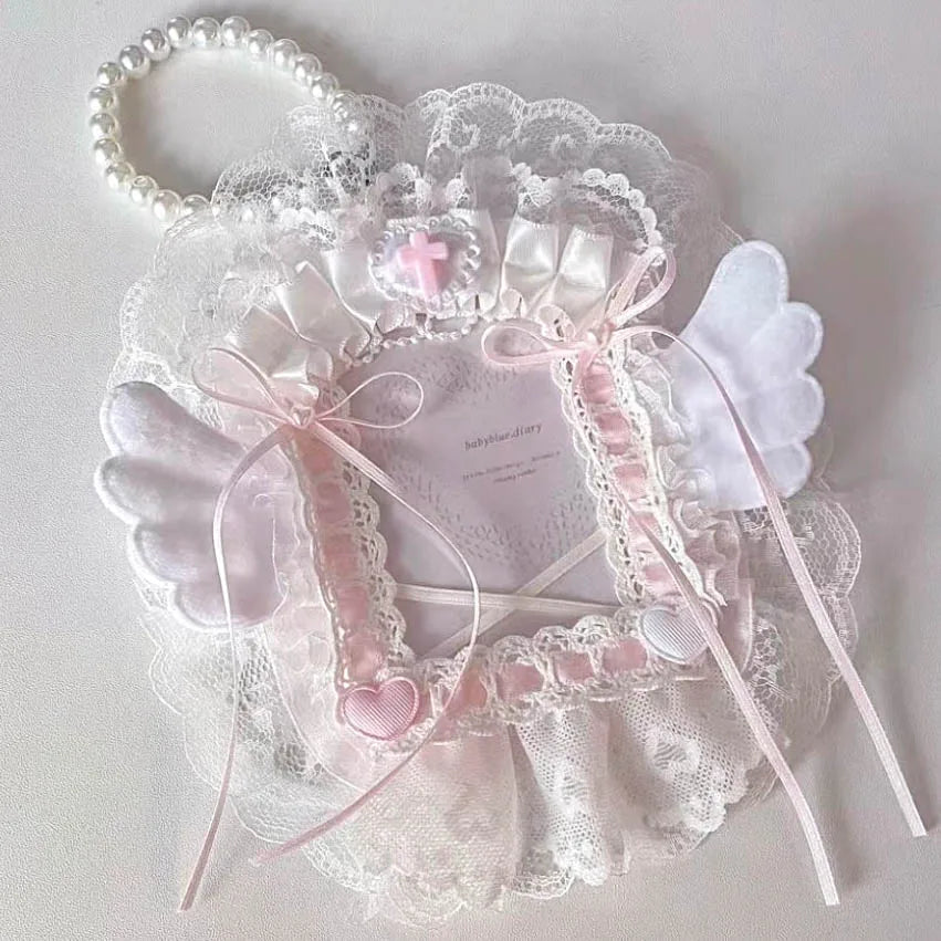 Kpop Idol Photo Holder Poker Storage Decor with Lace and Ribbon Plush Ears Cute Photocard Top Loader