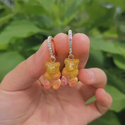 🌈 Sweet Rainbow Bear Dangle Earrings 🍬✨ Cute Acrylic Drop Jewelry for Trendy Girls! 🐻💖