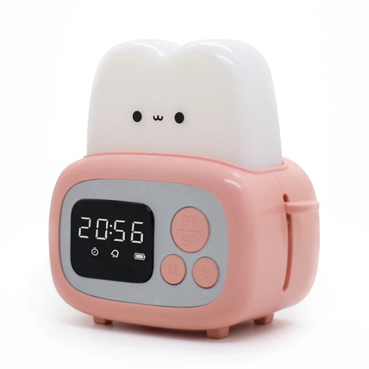 Kawaii LED Toaster Alarm Clock 🍞⏰ - Cute Cartoon Night Light with Timer Function for Whimsical Bedside Decor ✨🌙