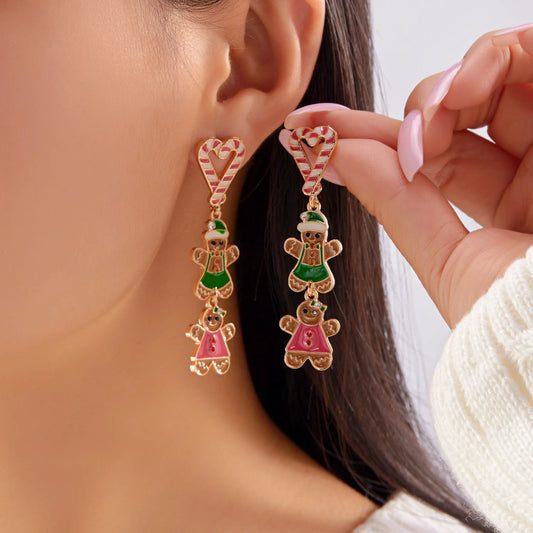 Colorful Gingerbread Drop Earrings For Women Christmas Enamel Santa Snowman 🎄🎁