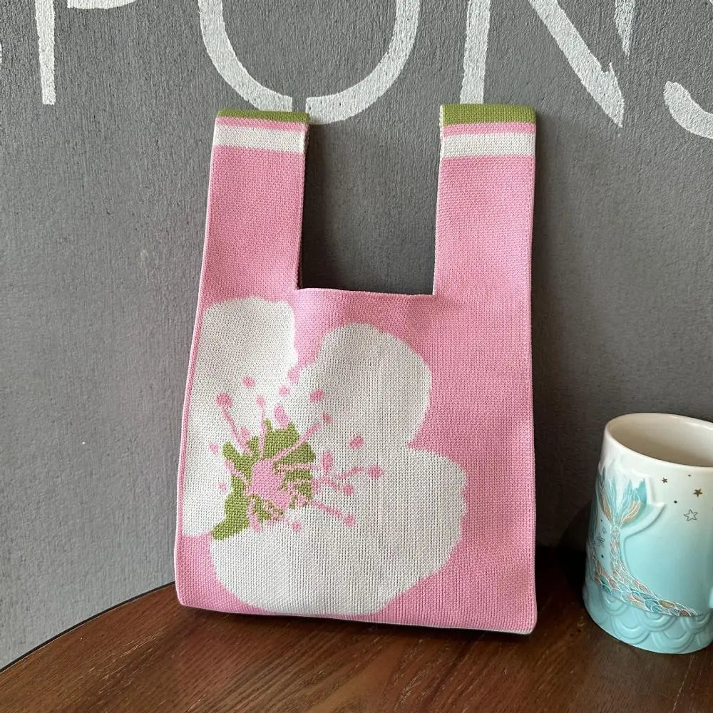 Kawaii Floral Knitted Tote 🌸 | Versatile Shopping Bag 🎀 | Cute Handbag for Weddings & Candy Packaging 🍬
