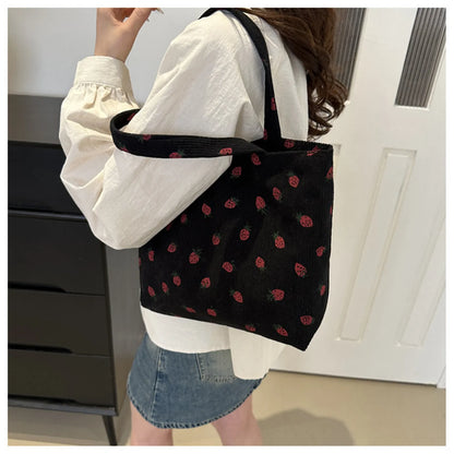 🍓 Cute Corduroy Strawberry Shoulder Bag 🍓 - Fun & Versatile Tote for Every Adventure! 🌟✨ - Pixie Quill