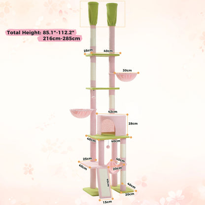 Pink Floor To Ceiling Cat Tree Tower With 7 Tiers Hammocks And Condos 🐾