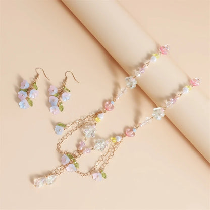 Charming Kawaii Floral Bell Orchid Choker & Earrings Set 🌸✨ - Enamel & Pearl Jewelry for Women, Perfect Wedding Gift!