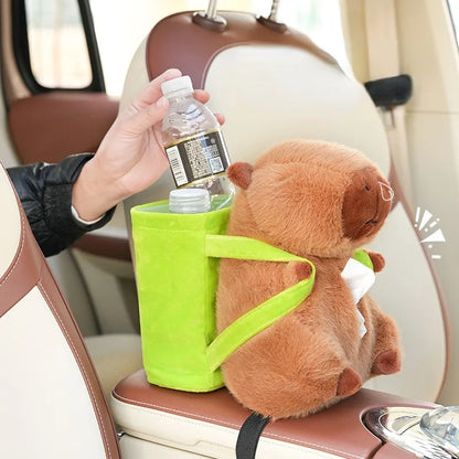 Kawaii Capybara Plush Car Tissue Box & Trash Bin 🦙✨ Cute Storage for Keys, Phones & Umbrellas 🚗💖