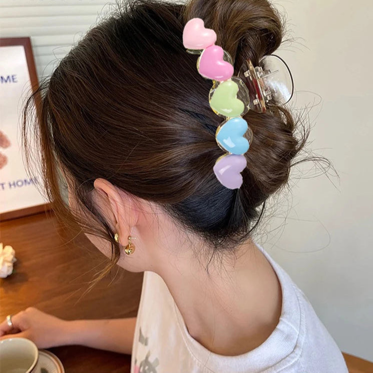 🌸✨ Adorable Love Rainbow Hair Claw Clip - Chic Ponytail Holder for Stylish Ladies! 💖🦋 - Pixie Quill