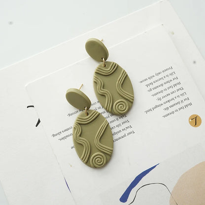 Trendy Strips Line layers Oval Handmade Polymer Clay Dangle Large Light Earrings For Women Unique Sweet Knitted Geometric Set