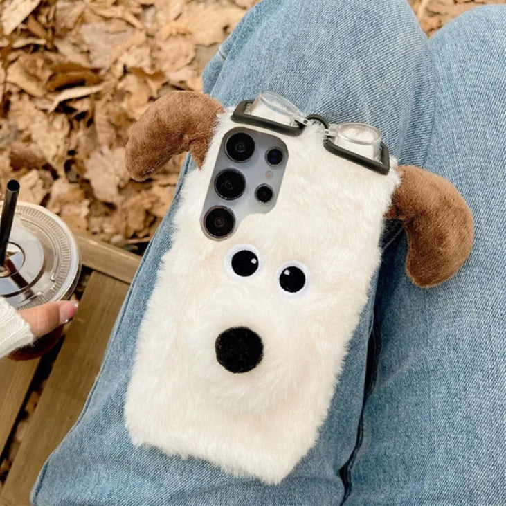 Kawaii 3D Plush White Dog Case for Samsung Galaxy 📱🐶 | Cute & Cozy Winter Silicone Cover